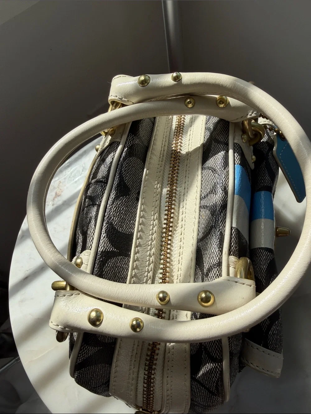 Coach Heritage Stripe Domed Satchel Bag